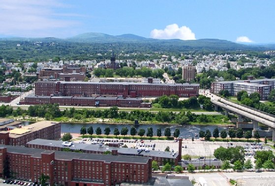 Stock photo of Manchester (N.H.) Mills office and industrial complex.