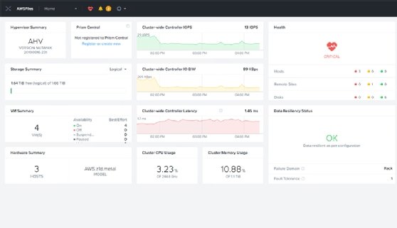 Nutanix Clusters on AWS dashboard