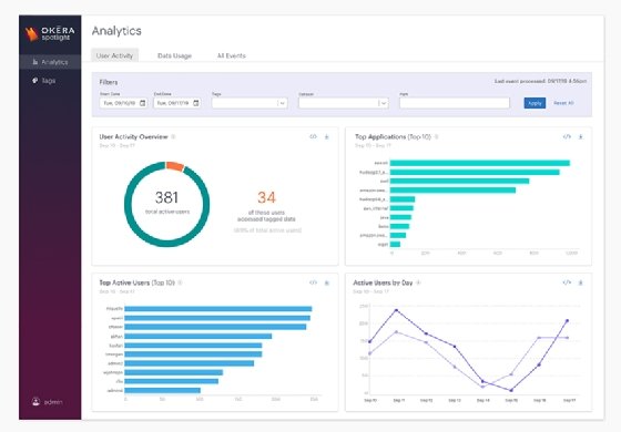 Image of Okera Spotlight data lake dashboard