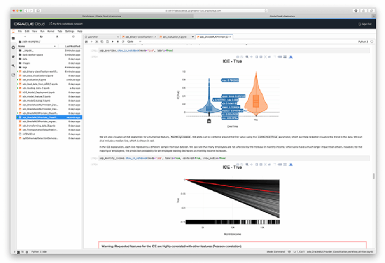 Screenshot of Data Science notebook environment for Oracle Cloud Infrastructure