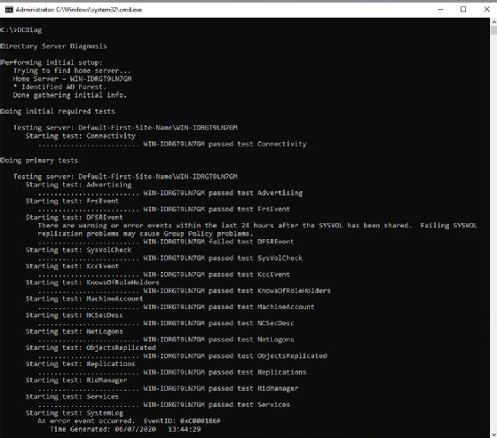 DCDiag tool test