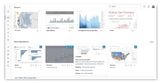 Tableau 2019.4 includes View Recommendations, a feature that suggests data visualization based on a user's previous activity.