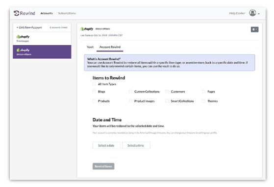 Screenshot of Rewind backup