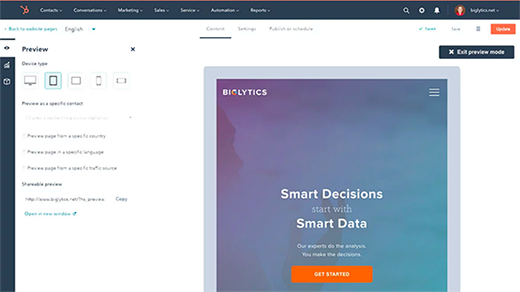 Screenshot of HubSpot CMS