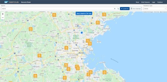 This shows the SAP4Kids app, which allows families to find school meals in their area.