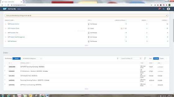 The SAP for Me customer portal homepage
