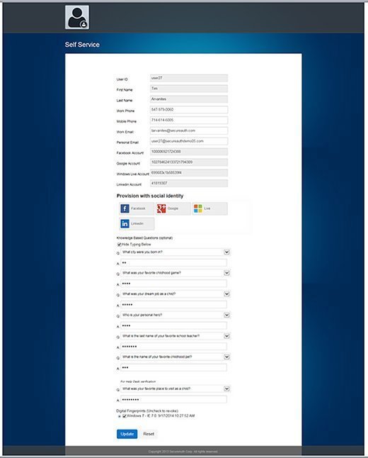 SecureAuth self-service portal