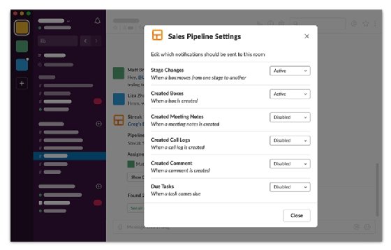 Screenshot of Slack integration