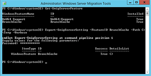 Windows Server feature export