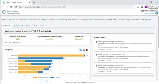 Screenshot of a demo dashboard in Risk AI Advisor.
