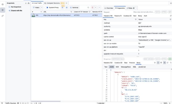 Image of an HTTP GET request in Fiddler.