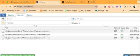Image of mitmproxy displaying several successful GET requests.