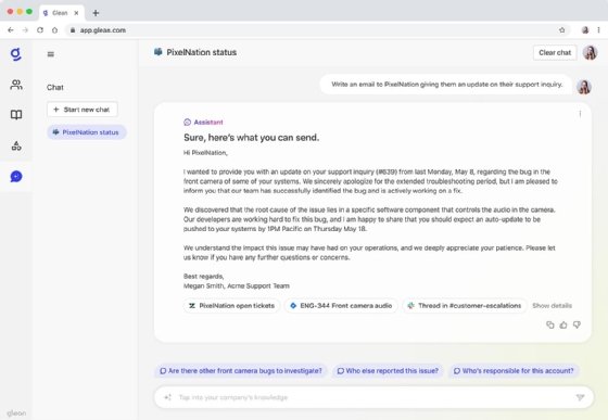 Image of Glean Chat interacting with user