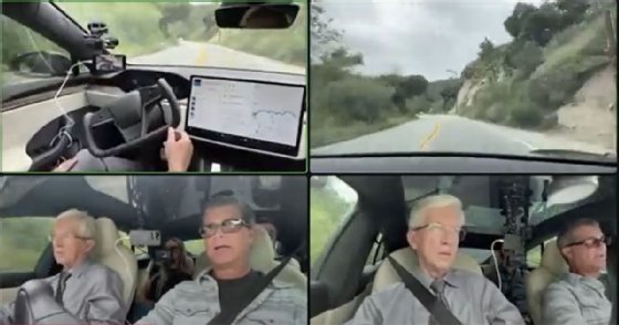 Image of Ross Gerber and Dan O'Dowd testing out Tesla's FSD version 11