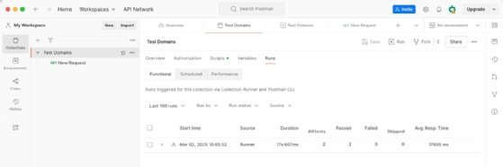 An image of Postman test runs in aggregate.