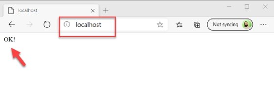 The OK! status message in the localhost browser
