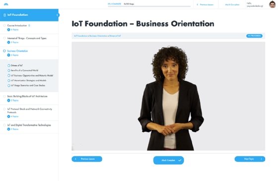 Screenshot taken from a module in the Cloud Credential Council's IoT Foundation certification course titled Business Orientation.
