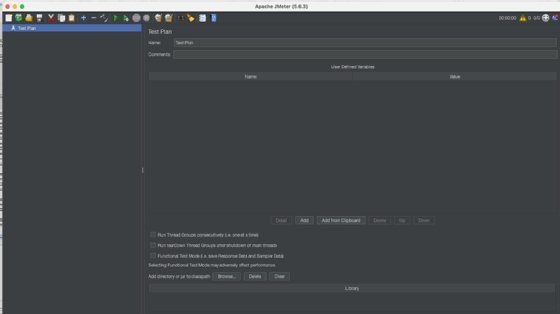 Image of an empty text plan in Apache JMeter.