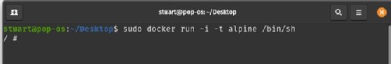 The command sudo docker run -i -t alpine /bin/sh