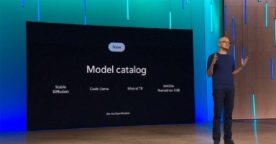 Microsoft CEO Satya Nadella on stage Wednesday at Ignite.