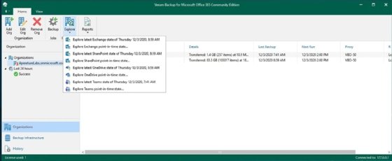 Screenshot of Veeam's Backup for Microsoft Office 365