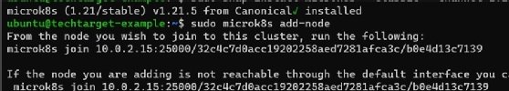 Run the code microk8s add-node to join nodes to the cluster. If successful, it will say, 