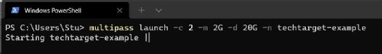 The code required to create a custom sized Multipass install on Windows Powershell