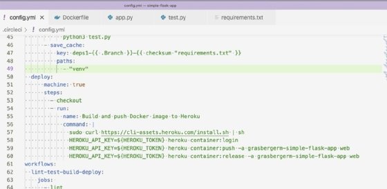 The screenshot displays the code to deploy the image to Heroku.