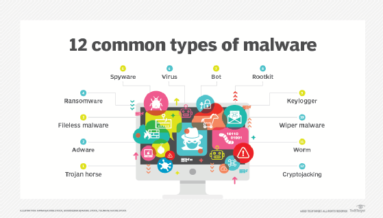 A chart showing 12 types of malware.