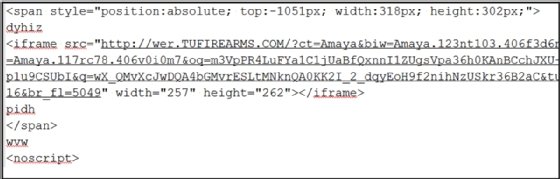 Screenshot of an injected iframe used in the Darkleech campaign
