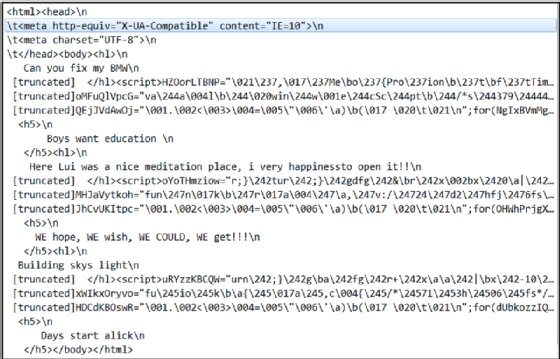 Screenshot of highly obfuscated landing page