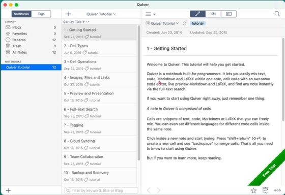 Quiver's user interface and notebook feature.