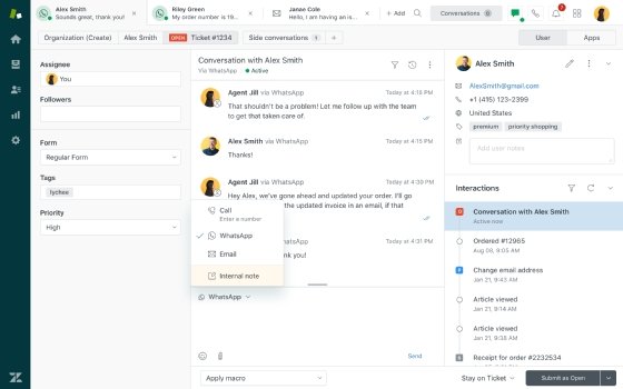 Zendesk-WhatsApp integration screenshot