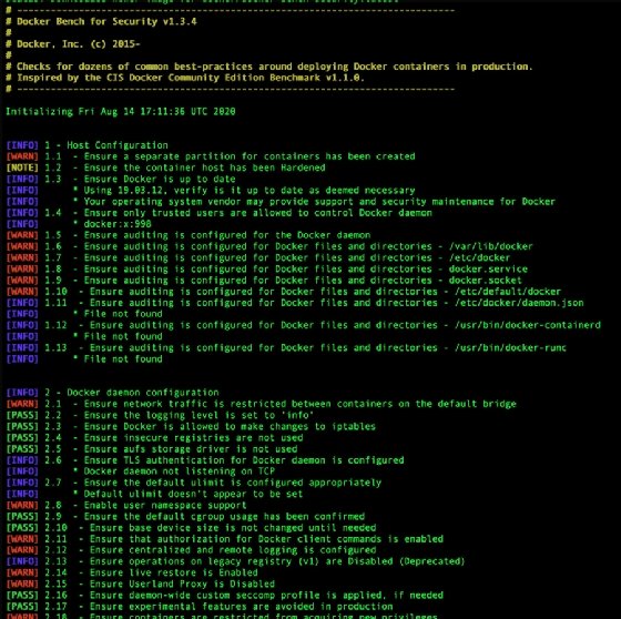 An out-of-the-box first run of Docker bench