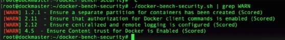 Docker Bench for Security warnings.