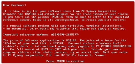 Screenshot of AIDS Trojan ransom note