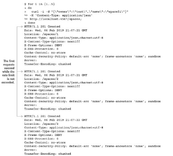 Screenshot part one of command line code showing how rate limiting works.