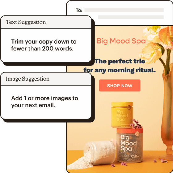 Example of Content Optimizer making suggestions to a user's email