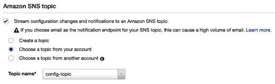Screenshot of AWS Config configuration stream settings