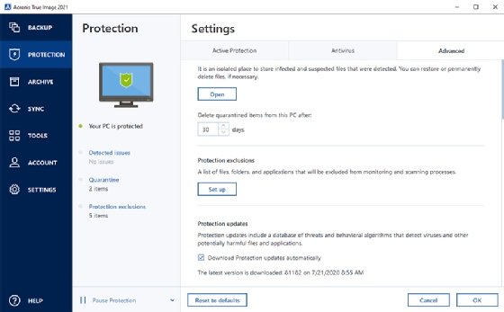Screenshot of Acronis True Image 2021
