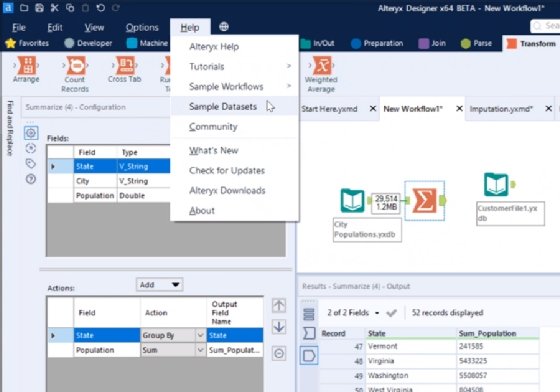 Sample data sets now can be found with one click of the mouse in Alteryx Designer.