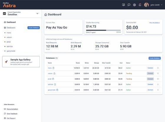 Screenshot of DataStax Astra platform