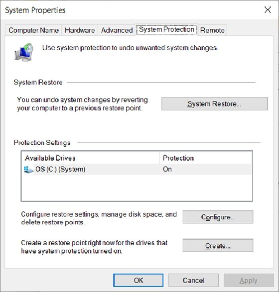 Windows registry restore point