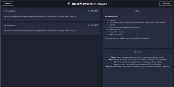 BlackMatter ransomware dark web leak site
