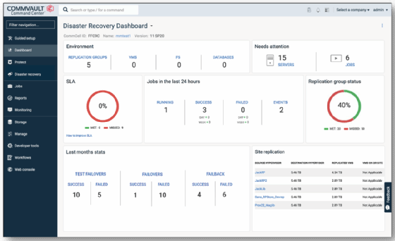 Screenshot of Commvault Disaster Recovery