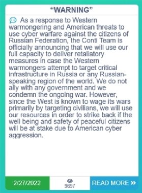 Screenshot from Conti ransomware gang's leak site