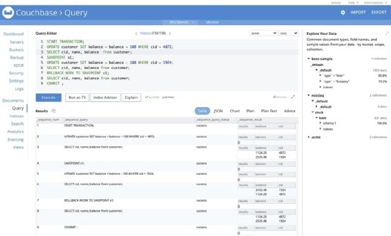 Screenshot of Couchbase NoSQL database