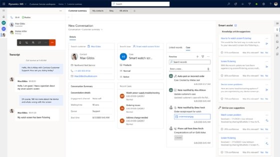 Microsoft Dynamics 365 Customer Service voice channel agent-assist screenshot