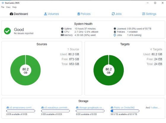 screenshot of StorCentric DMS dashboard