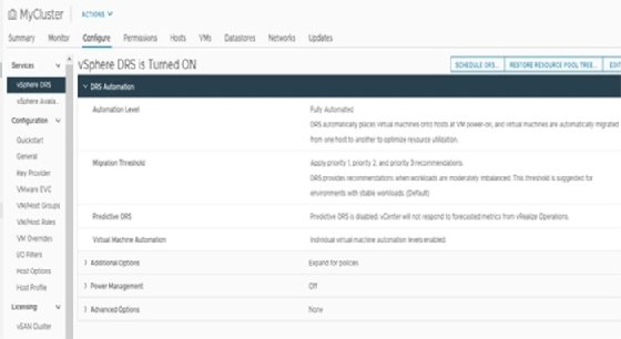Screenshot of vSphere DRS enablement
